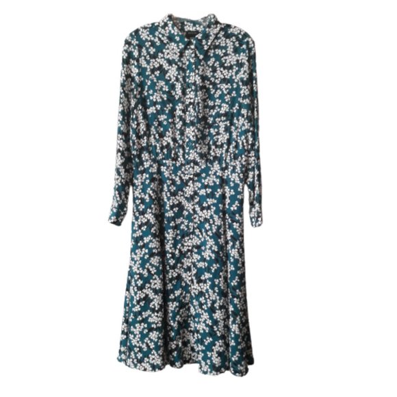 Who What Wear Dresses & Skirts - Who What Wear Womens M Green Shirtdress Floral Long Sleeve Button Down Midi